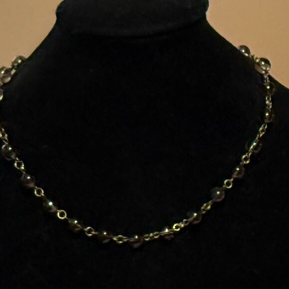 Genuine Smoky Quartz Short Adjustable Necklace, Natural Gemstone + Bronze Links - Picture 3 of 12